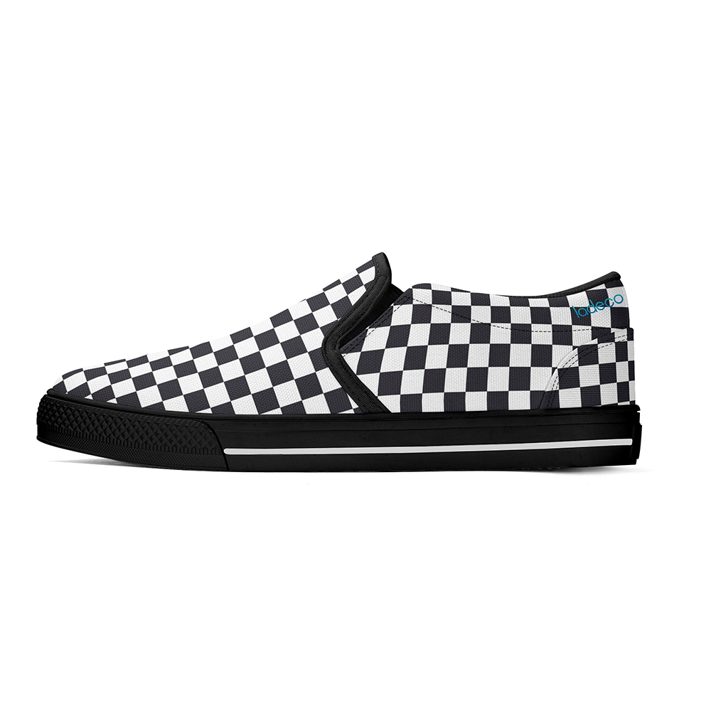 N-Black canvas slip-ons (black check)