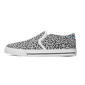 N-White canvas slip-ons (white leopard)