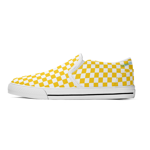 N-White canvas slip-ons (yellow check)