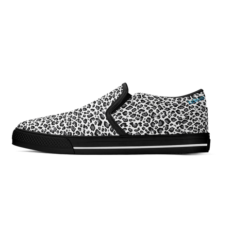 N-Black canvas slip-ons (white leopard)