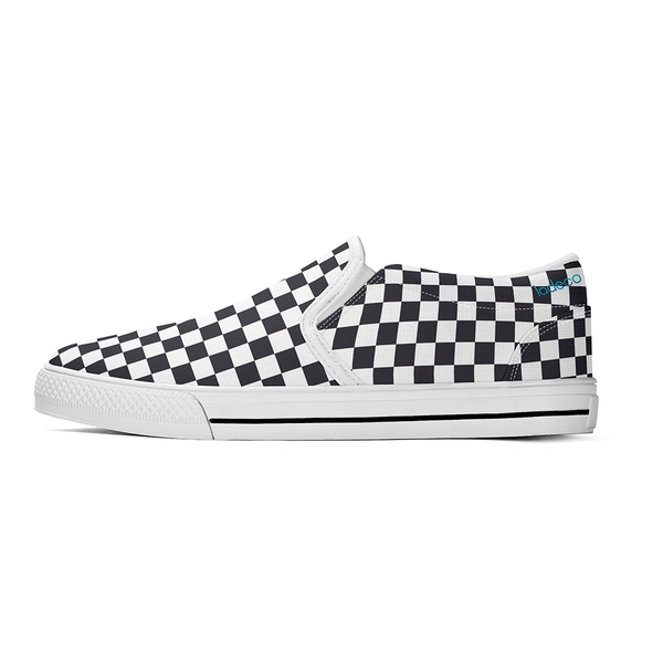 N-White canvas slip-ons (black check)