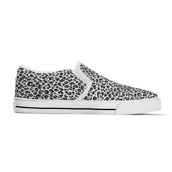 N-White canvas slip-ons (white leopard)