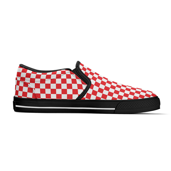 N-Black canvas slip-ons (red check)