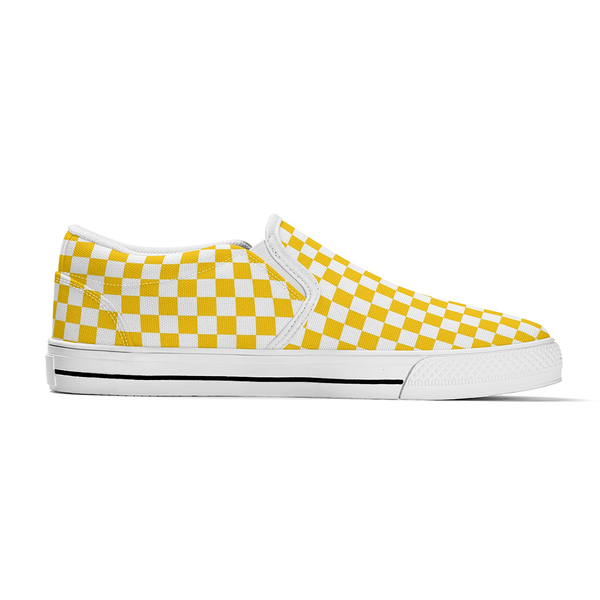 N-White canvas slip-ons (yellow check)