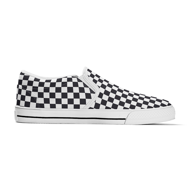 N-White canvas slip-ons (black check)