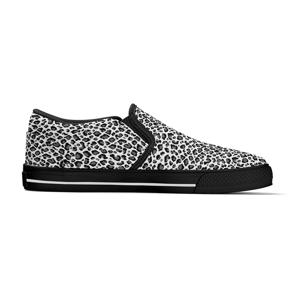 N-Schwarze Canvas-Slipper (weißer Leopard)