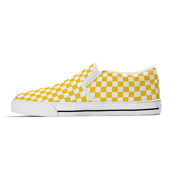 N-White canvas slip-ons (yellow check)