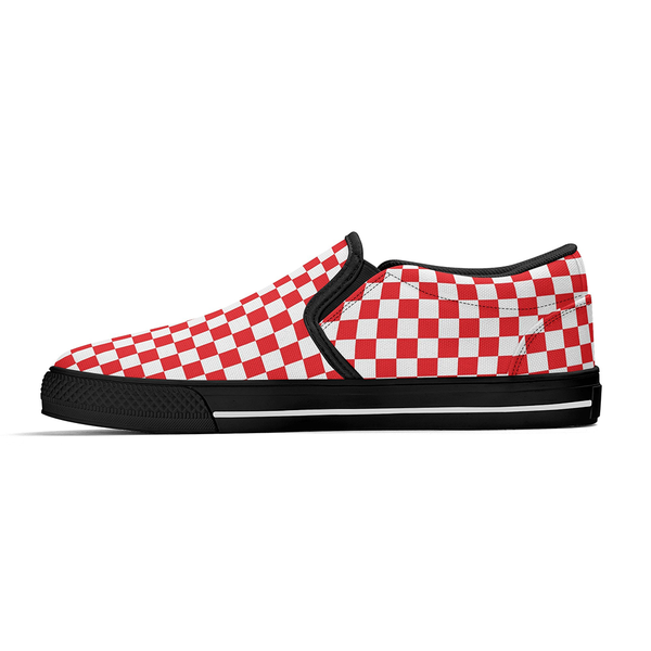 N-Black canvas slip-ons (red check)