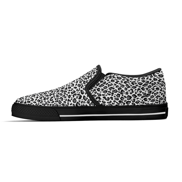 N-Schwarze Canvas-Slipper (weißer Leopard)