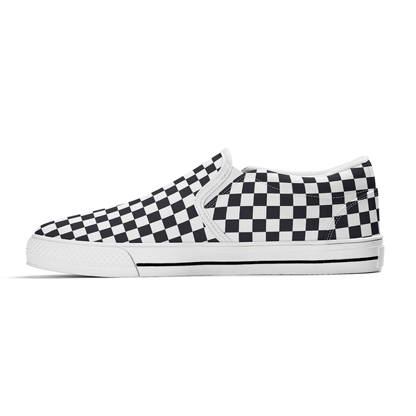 N-White canvas slip-ons (black check)