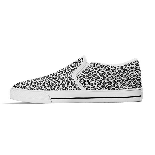 N-White canvas slip-ons (white leopard)