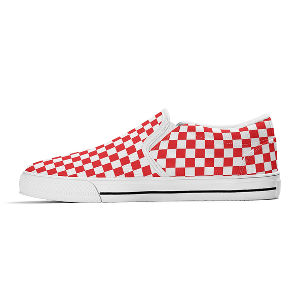 N-White canvas slip-ons (red check)