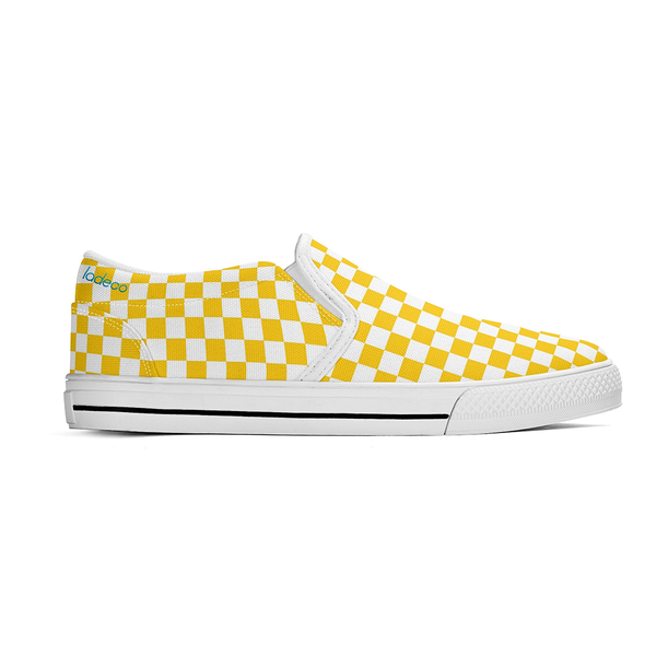 N-White canvas slip-ons (yellow check)