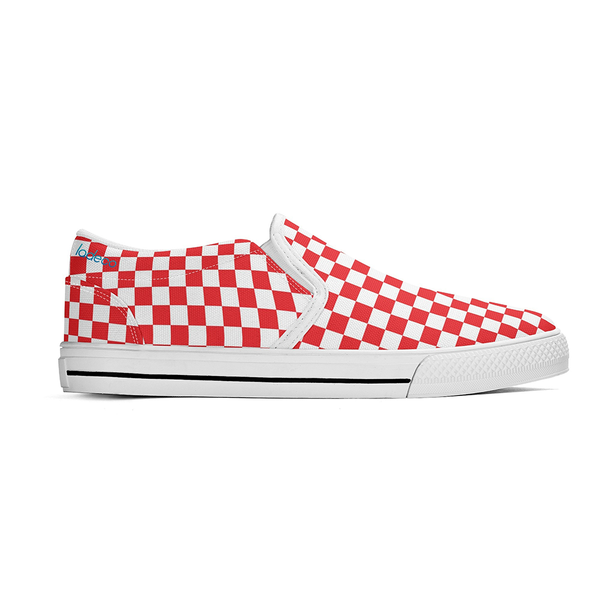 N-White canvas slip-ons (red check)