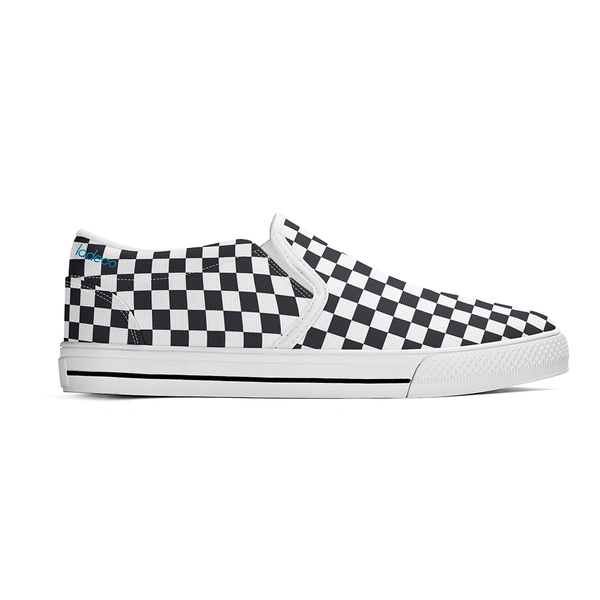 N-White canvas slip-ons (black check)