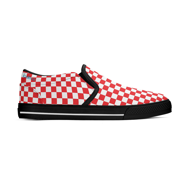 N-Black canvas slip-ons (red check)