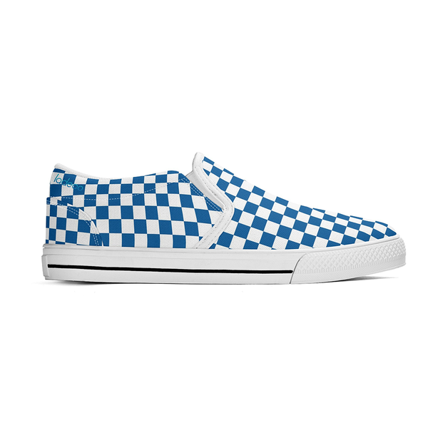 N-White canvas slip-ons (blue check)