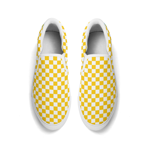 N-White canvas slip-ons (yellow check)