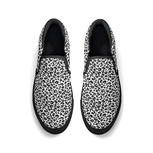 N-Black canvas slip-ons (white leopard)