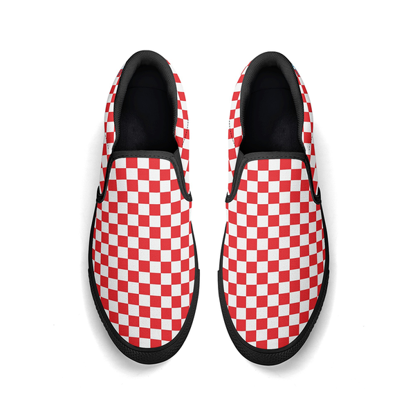 N-Black canvas slip-ons (red check)