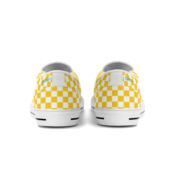 N-White canvas slip-ons (yellow check)