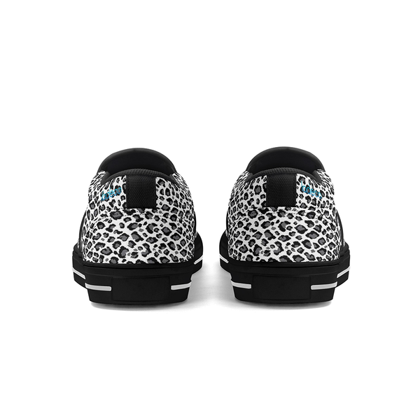 N-Black canvas slip-ons (white leopard)