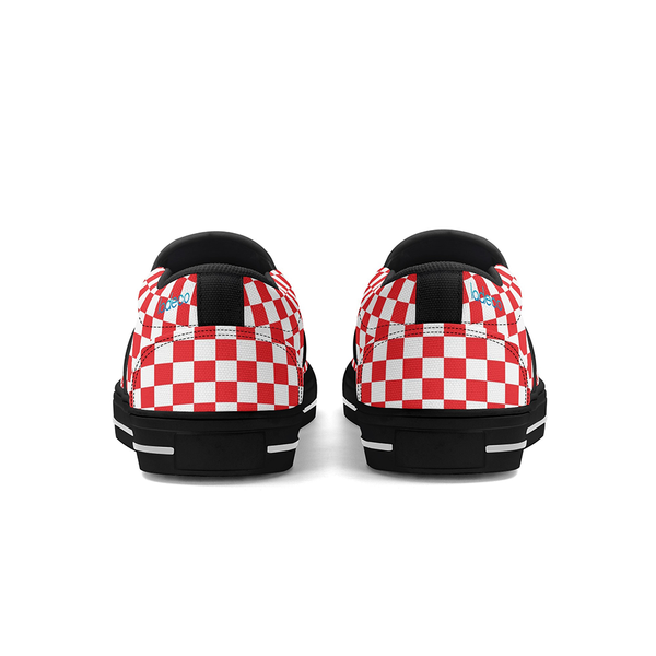 N-Black canvas slip-ons (red check)