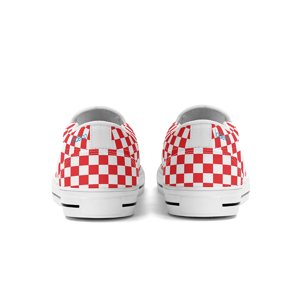 N-White canvas slip-ons (red check)