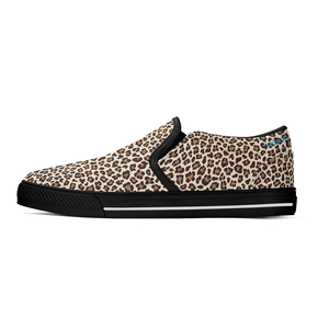 N-Black canvas slip-ons (beige leopard)