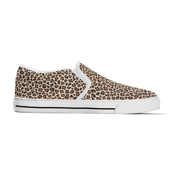 N-White canvas slip-ons (beige leopard)