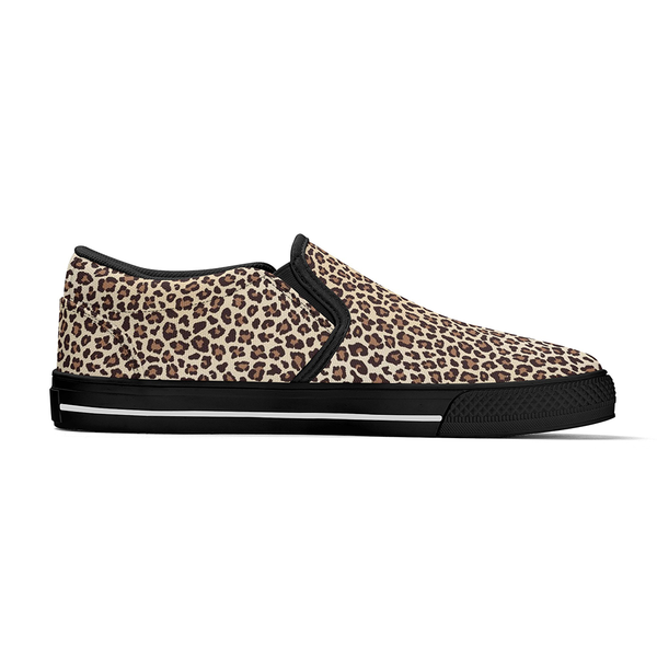 N-Black canvas slip-ons (beige leopard)