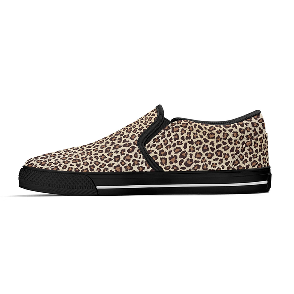 N-Black canvas slip-ons (beige leopard)