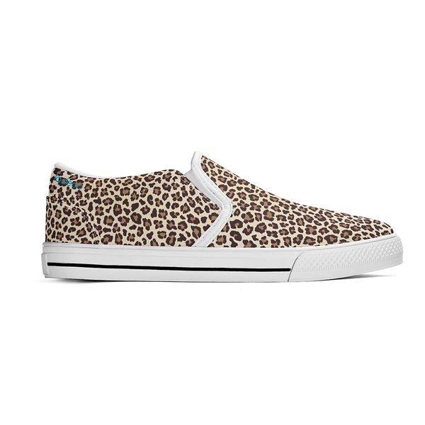 N-White canvas slip-ons (beige leopard)