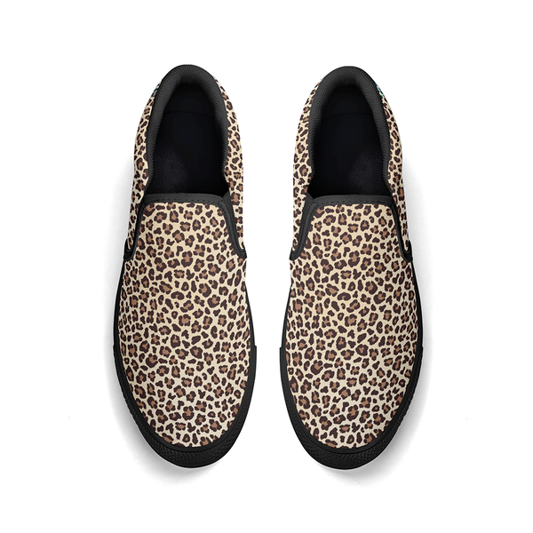 N-Schwarze Canvas-Slipper (beiger Leopard)