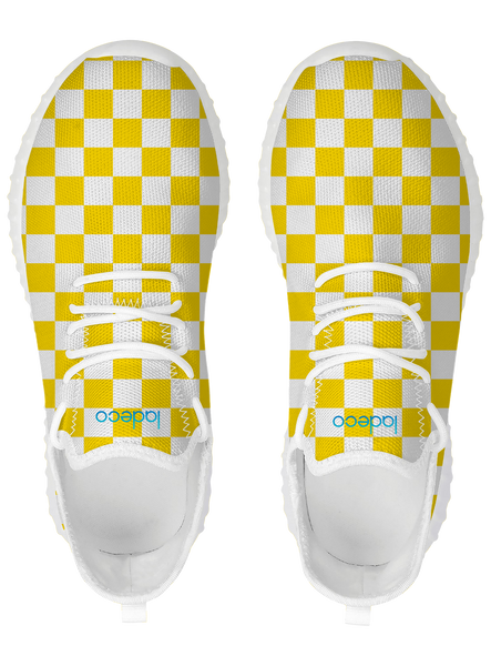 White mesh sneakers (yellow check)