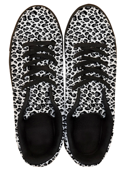 Schwarze PU-Tennisschuhe (weißer Leopard)