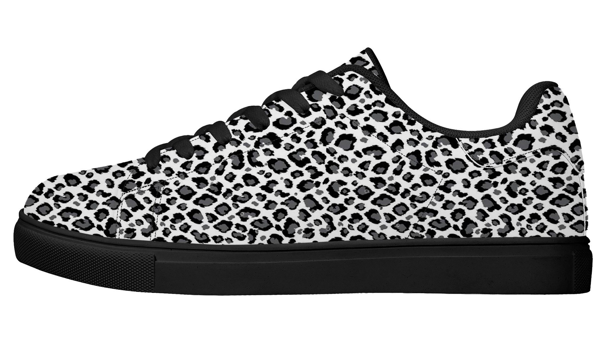 Schwarze PU-Tennisschuhe (weißer Leopard)