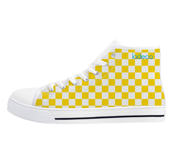 White canvas high tops (yellow check)